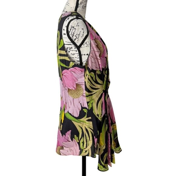 Natori Shinjo Floral Silk Blouse Black Sleeveless Top Womens Size 14 NEW $450 - Picture 2 of 7